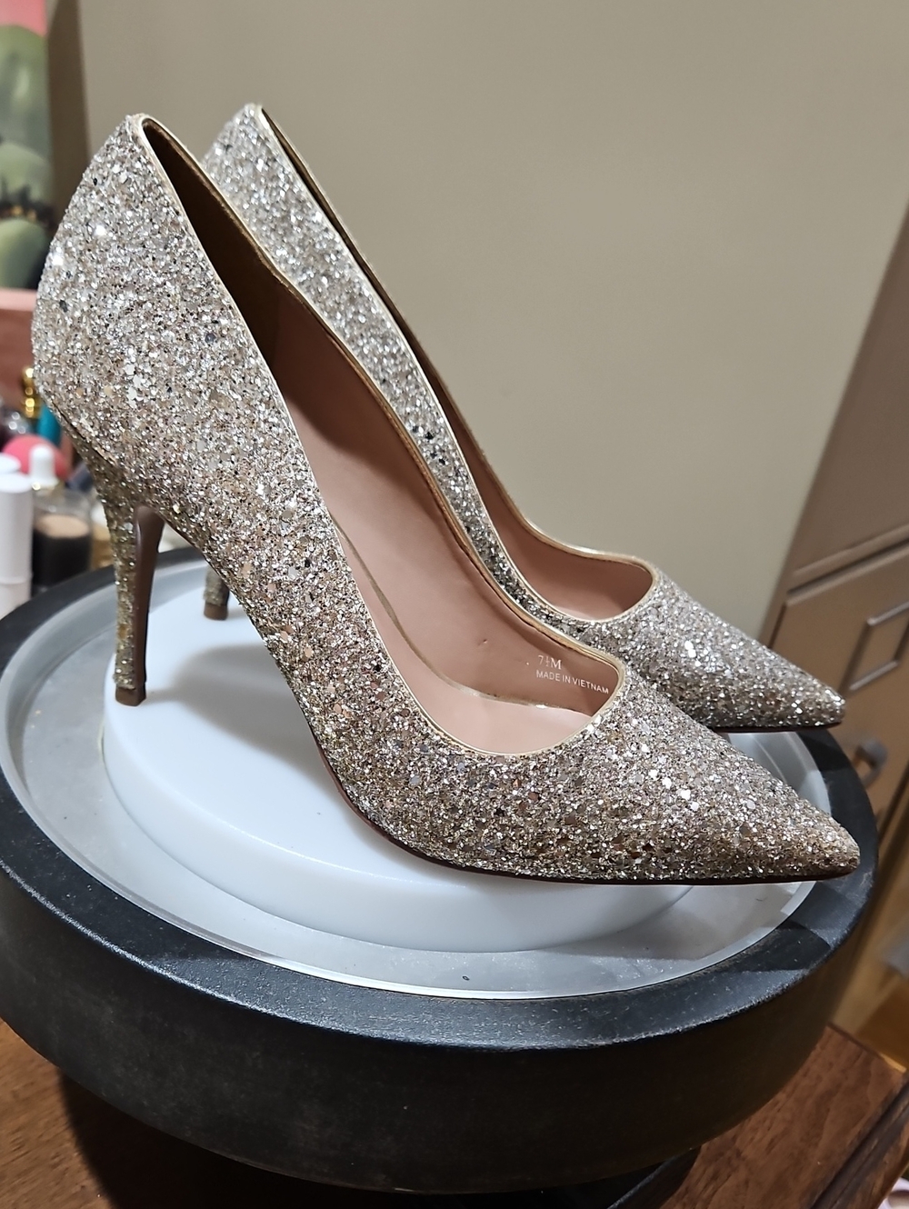 Paolo Glitter Pointed-Toe Stiletto Pumps - Gold